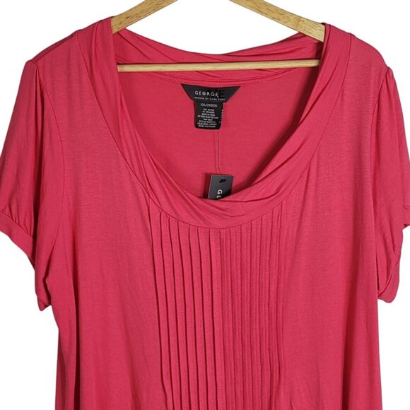 George Mark Eisen Pullover Twist Top Pink 2X Pleated Scoop Neck Short Sleeve NWT - Picture 2 of 7